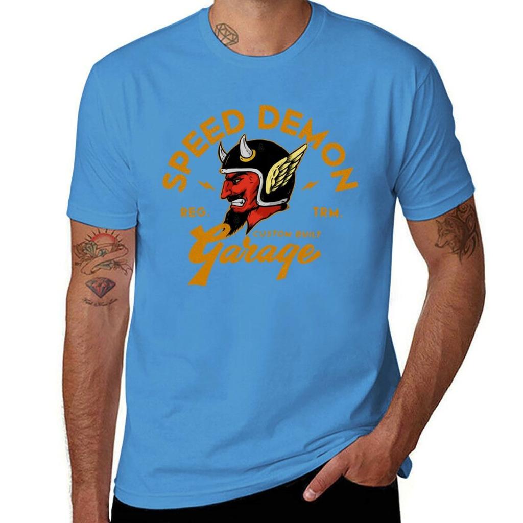Speed Demon Garage T-Shirt Boys Whites Korean Fashion Mens T Shirts Pack