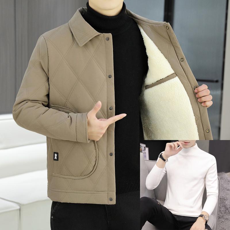 Men's Trendy Lapel Cotton Jacket: Thickened, Warm, Velvet-Padded Outerwear for Autumn and Winter.