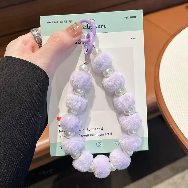 Roztomilý plyšový chlupatý míček s korálky proti ztrátě řetízek na telefon pouzdro na telefon taška závěsky dekorace klíčenka dárek