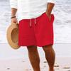 2024 Men's Striped Cotton-Linen Beach Shorts with Multi-Pocket and Drawstring