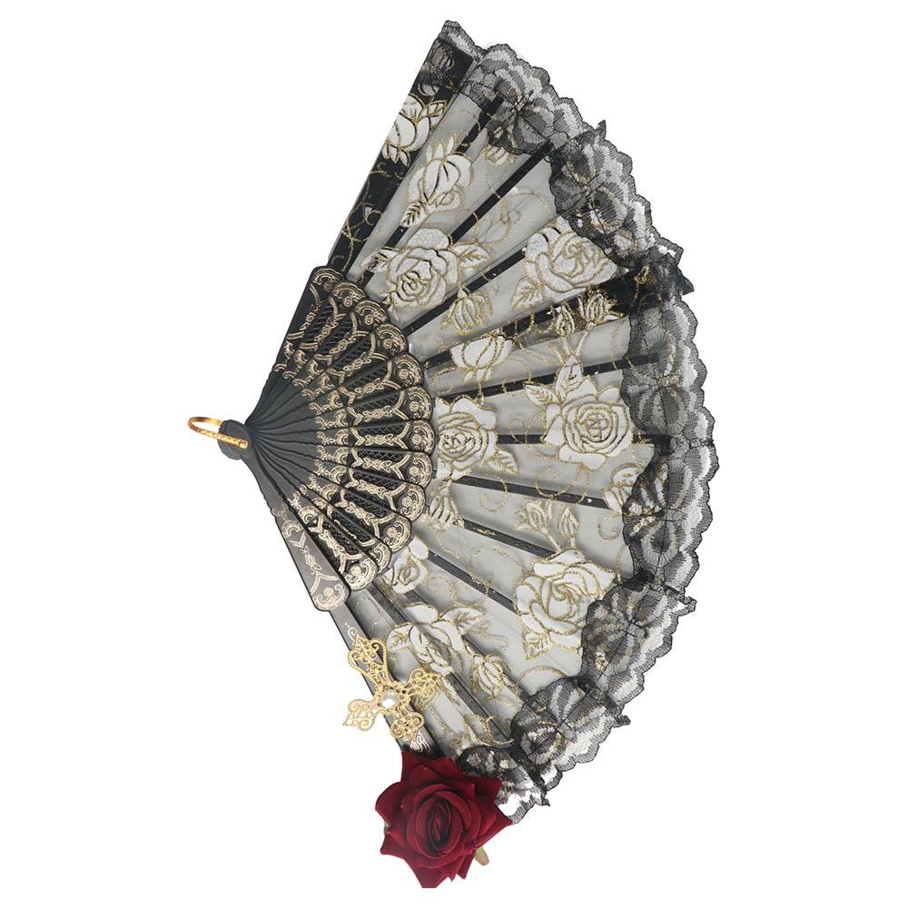 European Style Gothic Court Style Lace Rose Folding Fan Dance Hand Fan Folding Fan Lolita Lace Fan