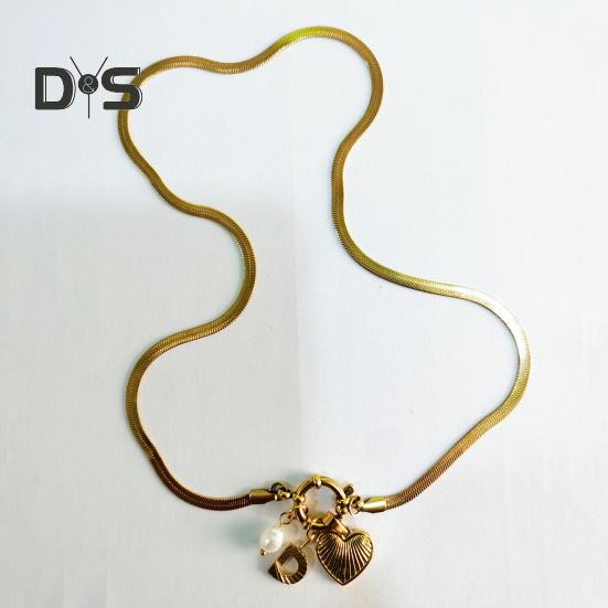 Initial Letter Necklace for Women Gold Plated Love Heart Faux Pearl Pendant Necklace Snake Chain Jewelry for Wife Girlfriend