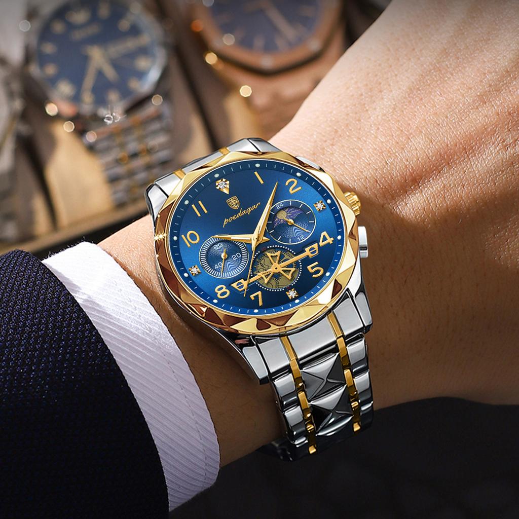 Poedagar 972 Luxury Men Watch Quartz Movement Stainless Steel Waterproof Luminous Casual Business Fashion Wristwatch