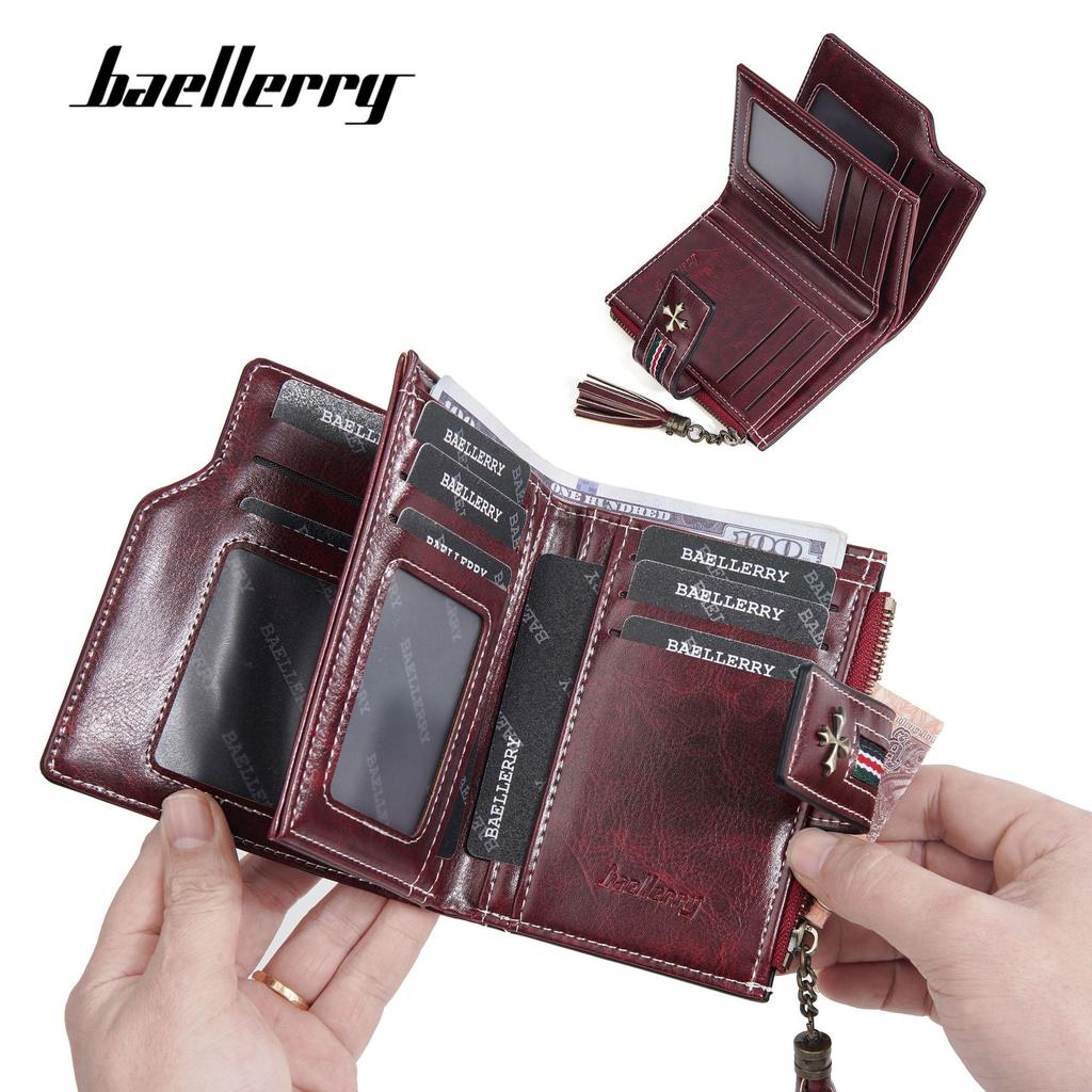 New pu women's wallet Korean oil wax leather fringed fashion short multi-card zipper change bag