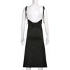 Black Camisole Skirt, Women's Side Waist Small Pleated Waist Tied Slim Dress