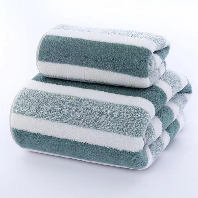 Three-Color Striped Coral Fleece Bath Towel Set - Thick, Water-Absorbent, Quick-Drying, Shed-Free