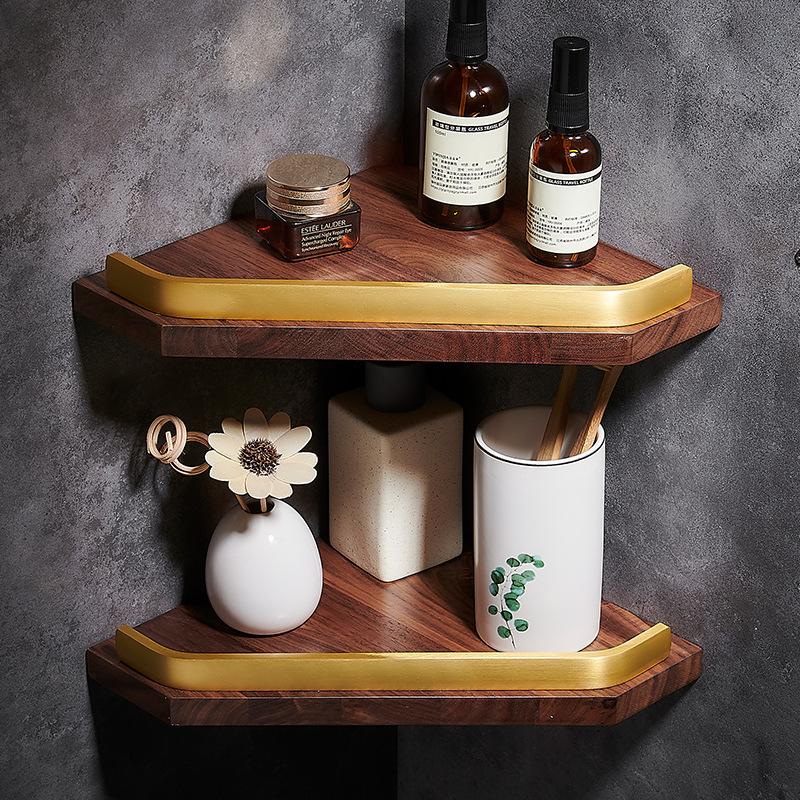 Walnut Bathroom Corner Rack Wall-mounted Wash Counter Storage Rack Makeup Storage Rack Shower Shelf Bathroom Accessories