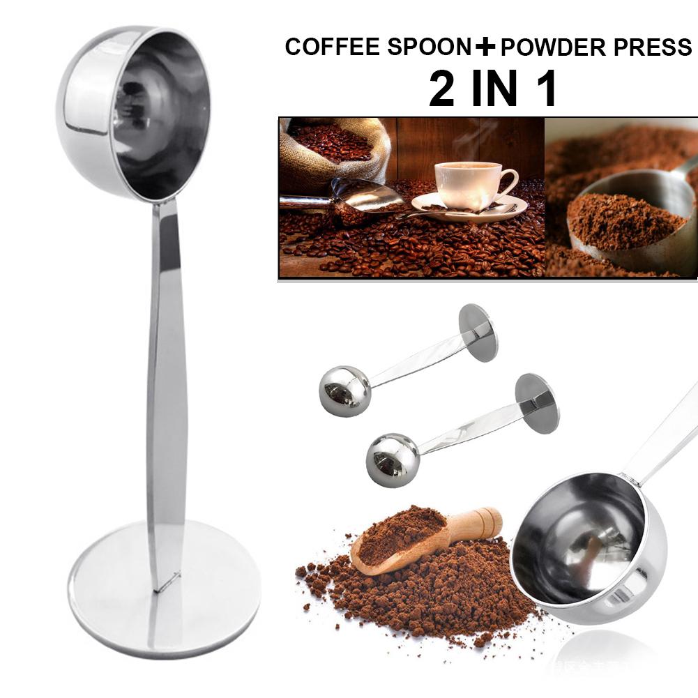 Stainless Steel Stand Tamper Spoon Tools 2 In 1 Coffee Scoop Portable Coffee Powder Measuring Scoops