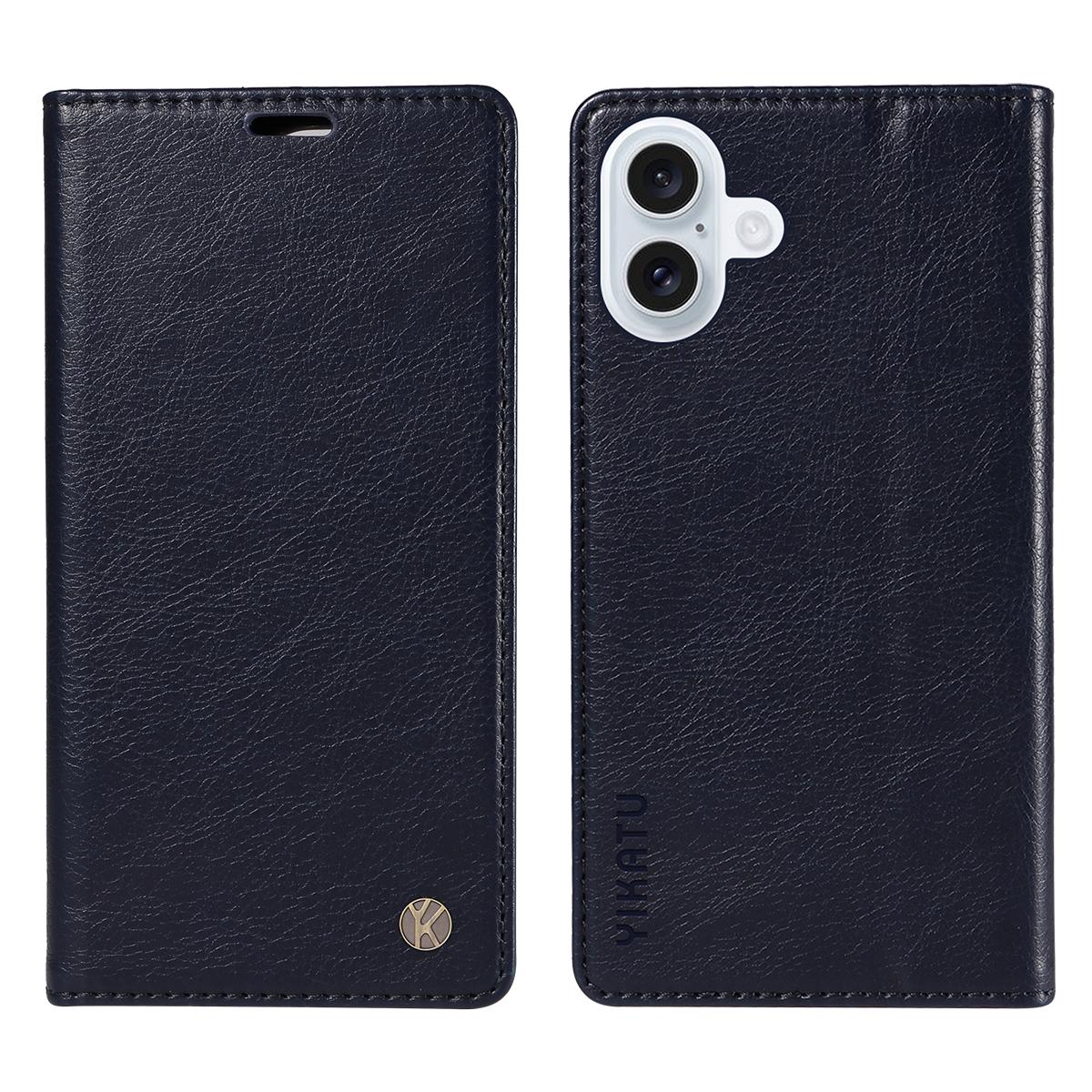 

For iPhone 17 Wallet Case YIKATU YK-006 Magnetic Closure Leather Phone Cover Litchi Texture Navy Blue
