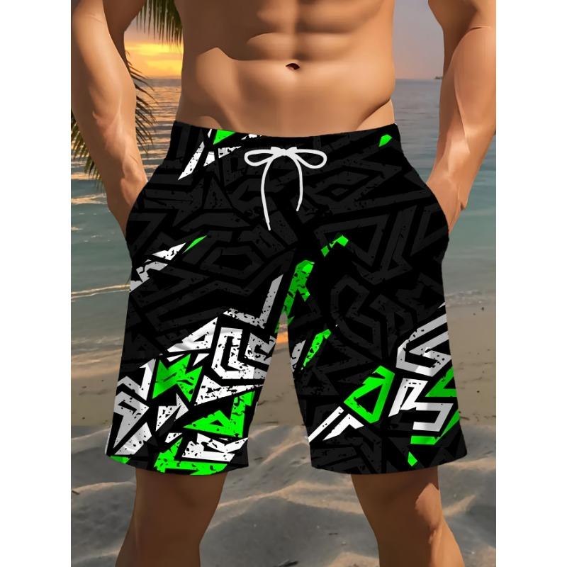 

Men s stylish printed beach shorts with geometric graphic graphic digital print, - Relaxed polyester drawstring waist 6XL