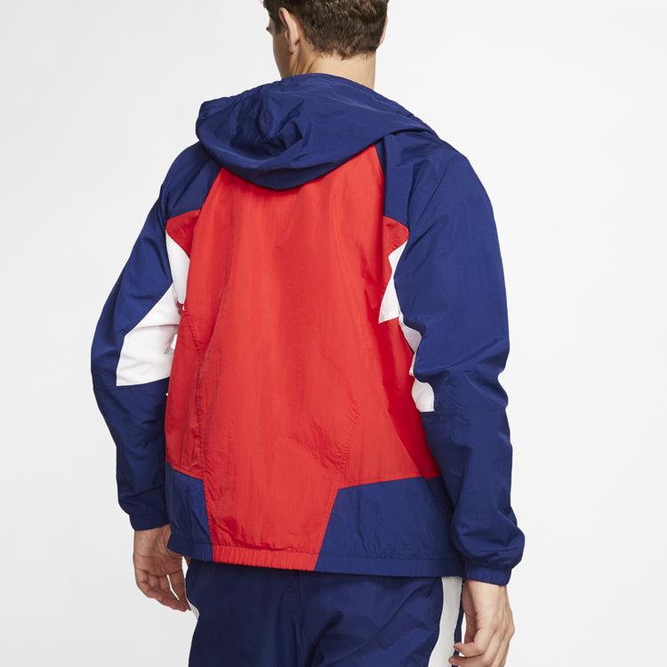 Nike Sportswear Heritage Windrunner Spliced Hooded Woven Logo Jacket Men Jackets Red Blue CJ4359-657