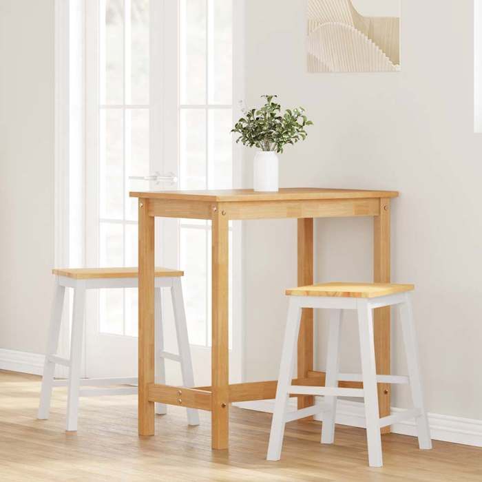 VidaXL Chaises de bar 2 pcs blanc bois massif d'hévéa, chaise, tabouret de bar de cuisine, chaise de restaurant, tabouret de 4102581