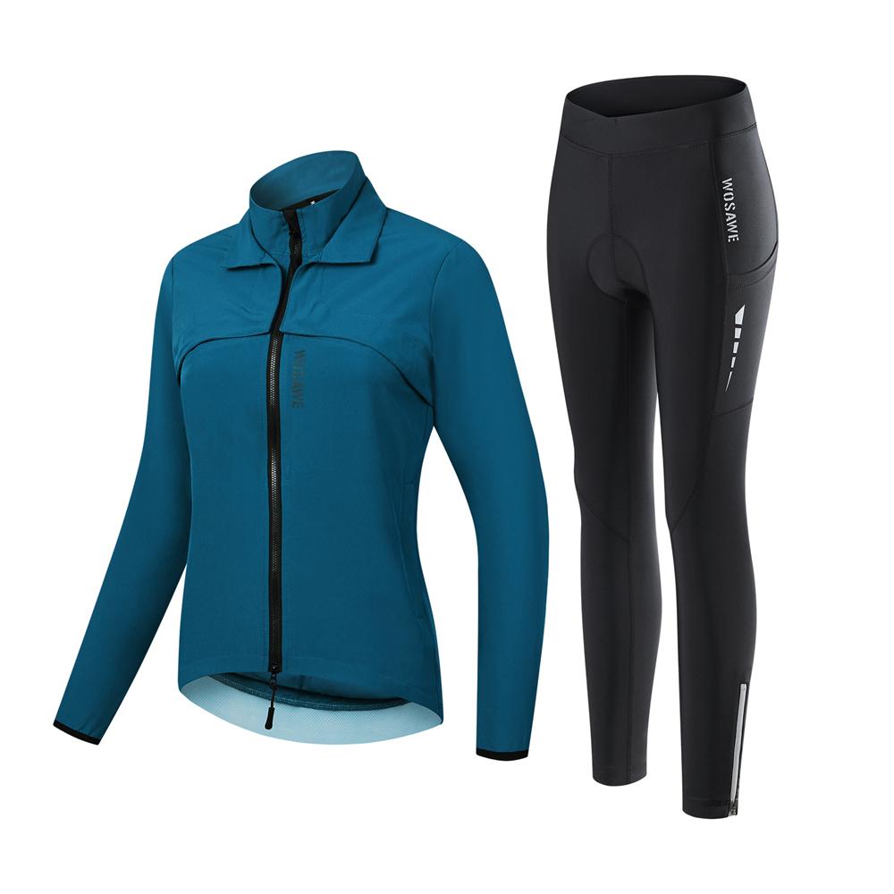 

WOSAWE Жіночий велосипедний одяг Soft Shell Велокуртка Вітрозахисна велосипедна вітровка з високим розтягуванням Довгі штани для верхової їзди з 3D гелевими накладками XL темно-синього кольору