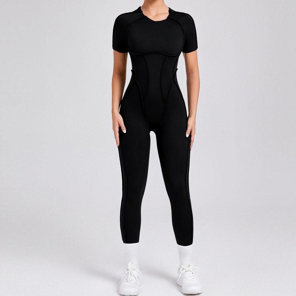 Autumn/Winter Backless Sports Jumpsuit: Three-Dimensional Yoga One-Piece with Tight Short Sleeves and Long Pants (Style 88201)