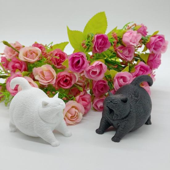 DYS 3D Printed Cute Yawning Chubby Cat Figurine, Black White, Wide Stable Anti-Tipping Base, Desktop Decor for Pet Shop Bedroom & Lover Birthday