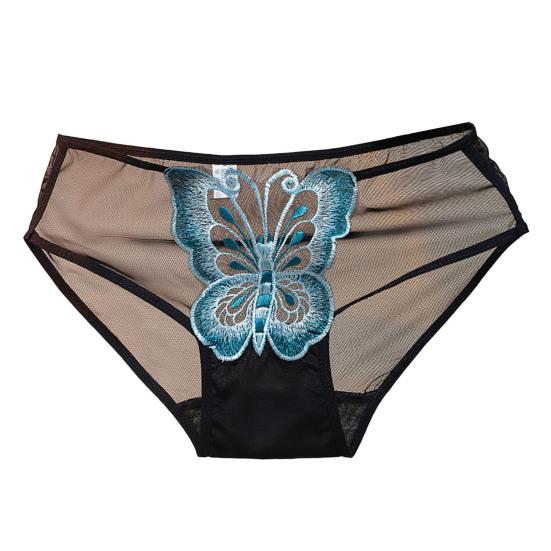 Women Underpants Butterfly Embroidery See-through Mesh Briefs Mid Waist Hollow Out Elastic