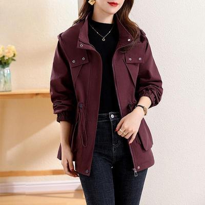 Elegant Women Hooded Trench Coat Slim Fit Spring Autumn Long Coat with Lining Casual Outerwear