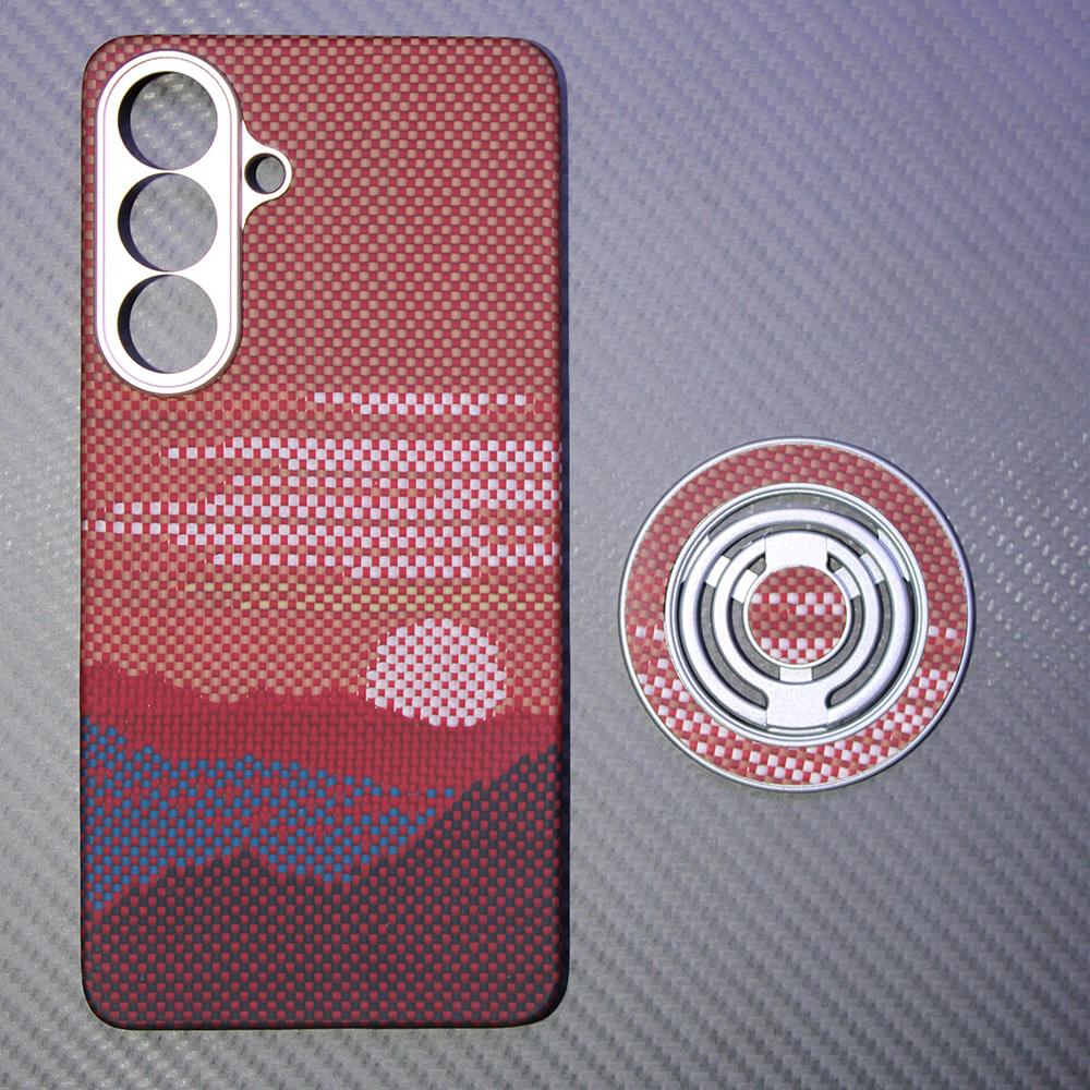 Carbon Fiber Aramid Magnetic Case for Samsung Galaxy S26+ Kevlar Fabric S26plus Thin Hard Lightweight Cover Magnetic Balck Red