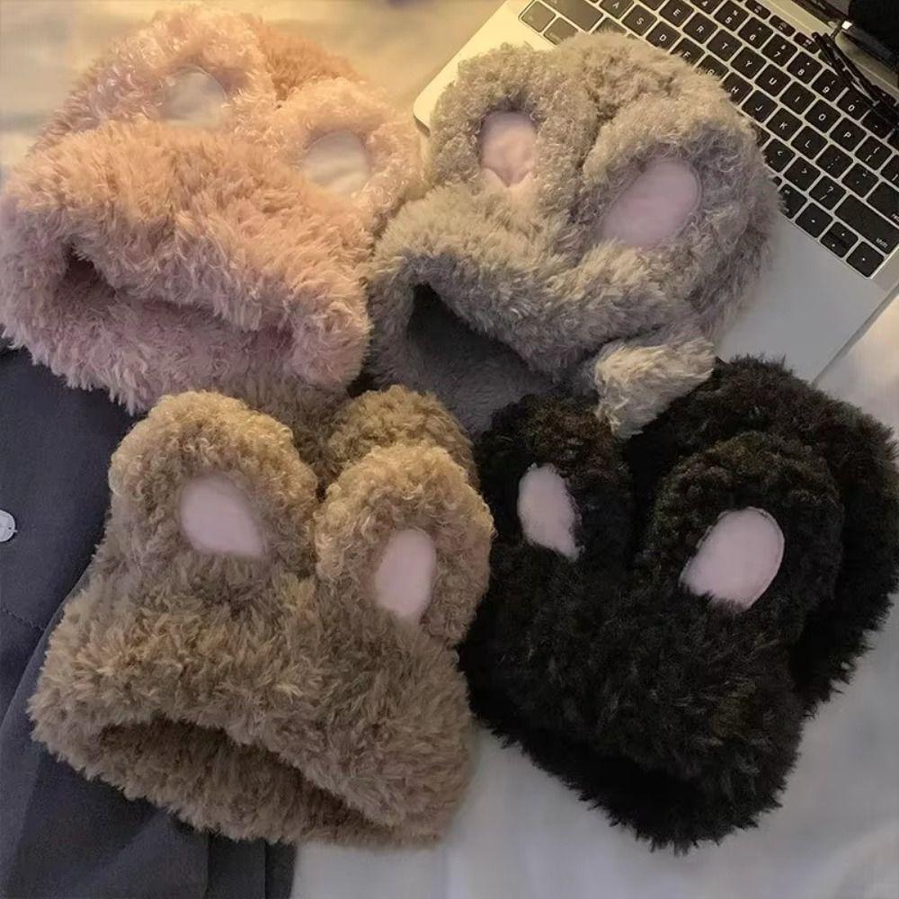 Solid Color Knitted Plush Hat Fluffy Winter Outdoor Warm Cap Rabbit Ear Beanies Autumn Winter