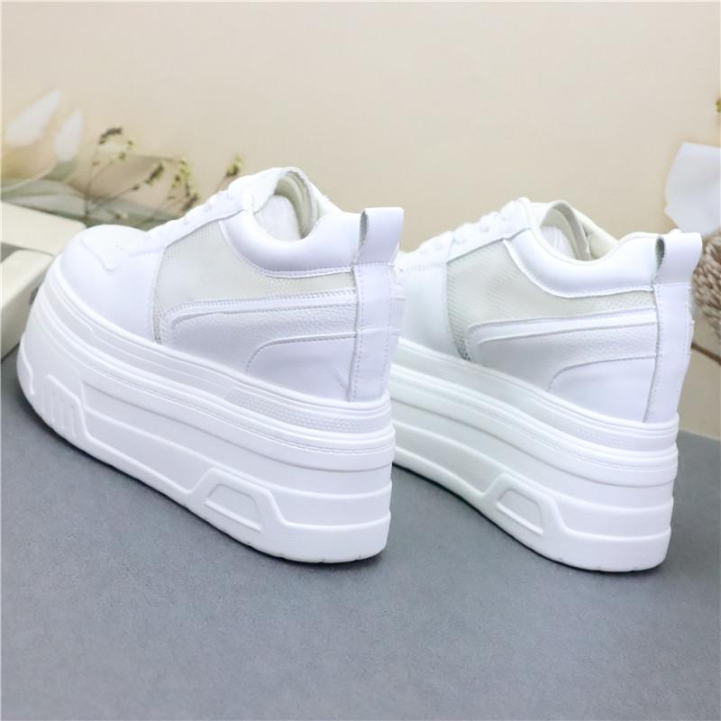 Fashion 10CM 12CM Air Mesh Microfiber Leather Ankle Boots High Brand Comfy Booties Fashion Summer Chunky Sneaker Lace Up Shoes Women