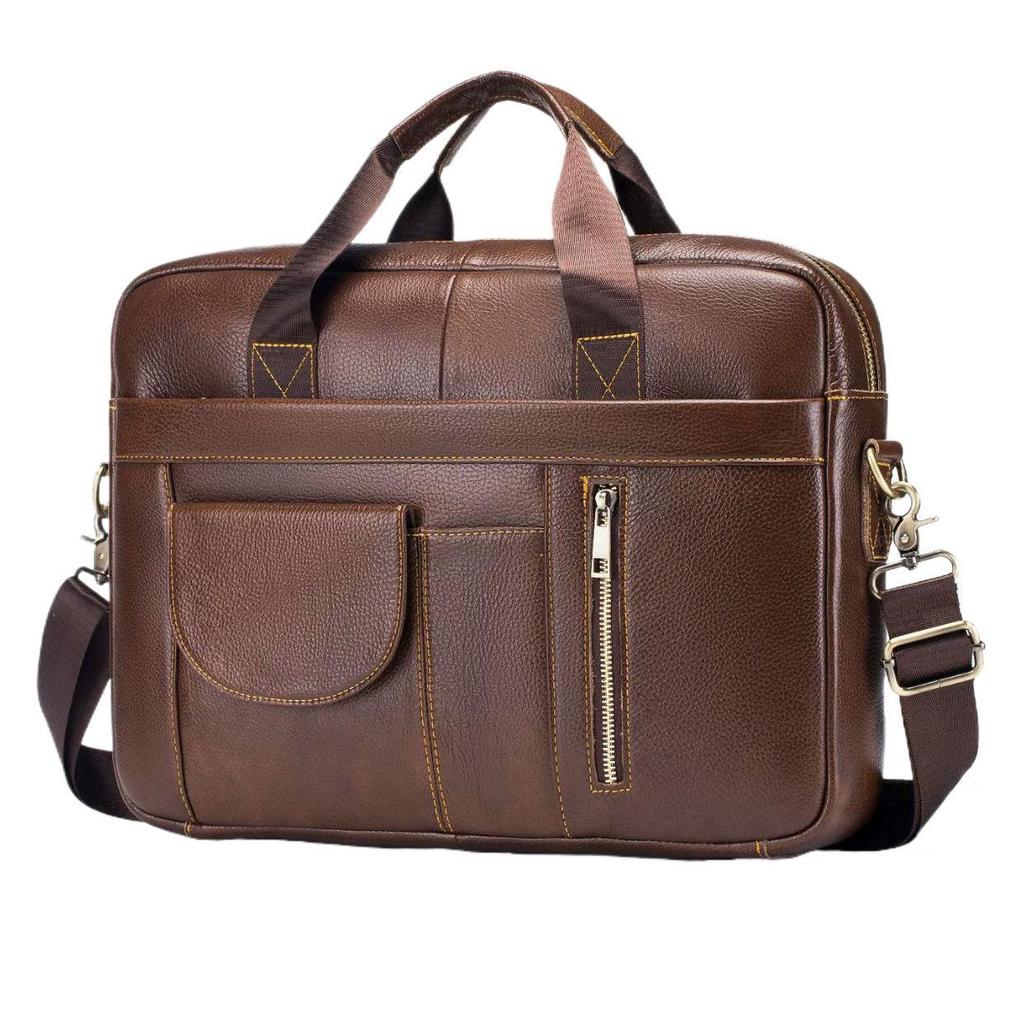 Men's Genuine Leather Business Laptop Briefcase - Large Capacity, Top Layer Cowhide, Crossbody Shoulder Bag