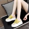 W New Breathable Summer Hollow Thick Sole Inner Height Increase Woven Surface Casual Shoes Sandals
