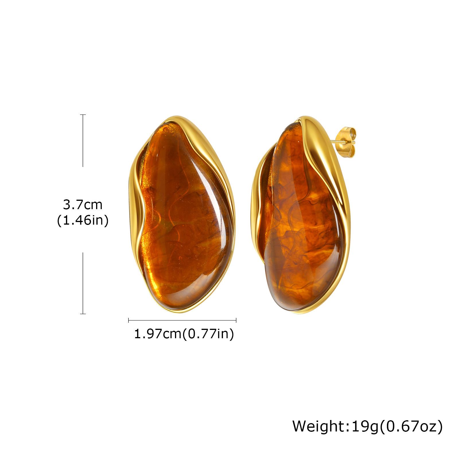 

White Brown Green Resin Geometric Stud Earrings, Gold Plated Stainless Steel Earrings, New Design Jewelry for Women Gift коричневый