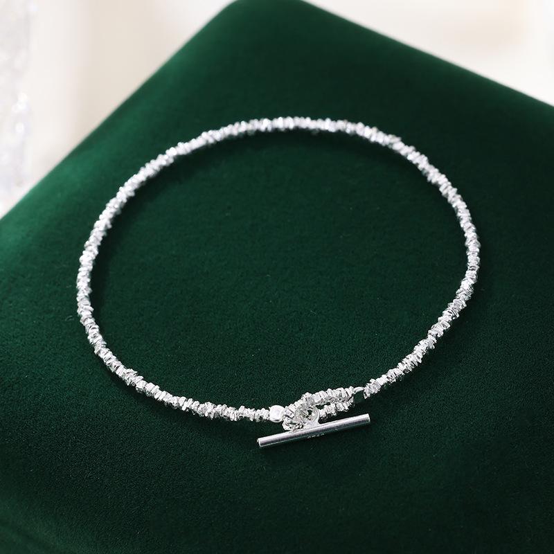 S925 Silver Simple OT Buckle Broken Silver Bracelet Women's Niche Exquisite Design Stackable Hand Jewelry