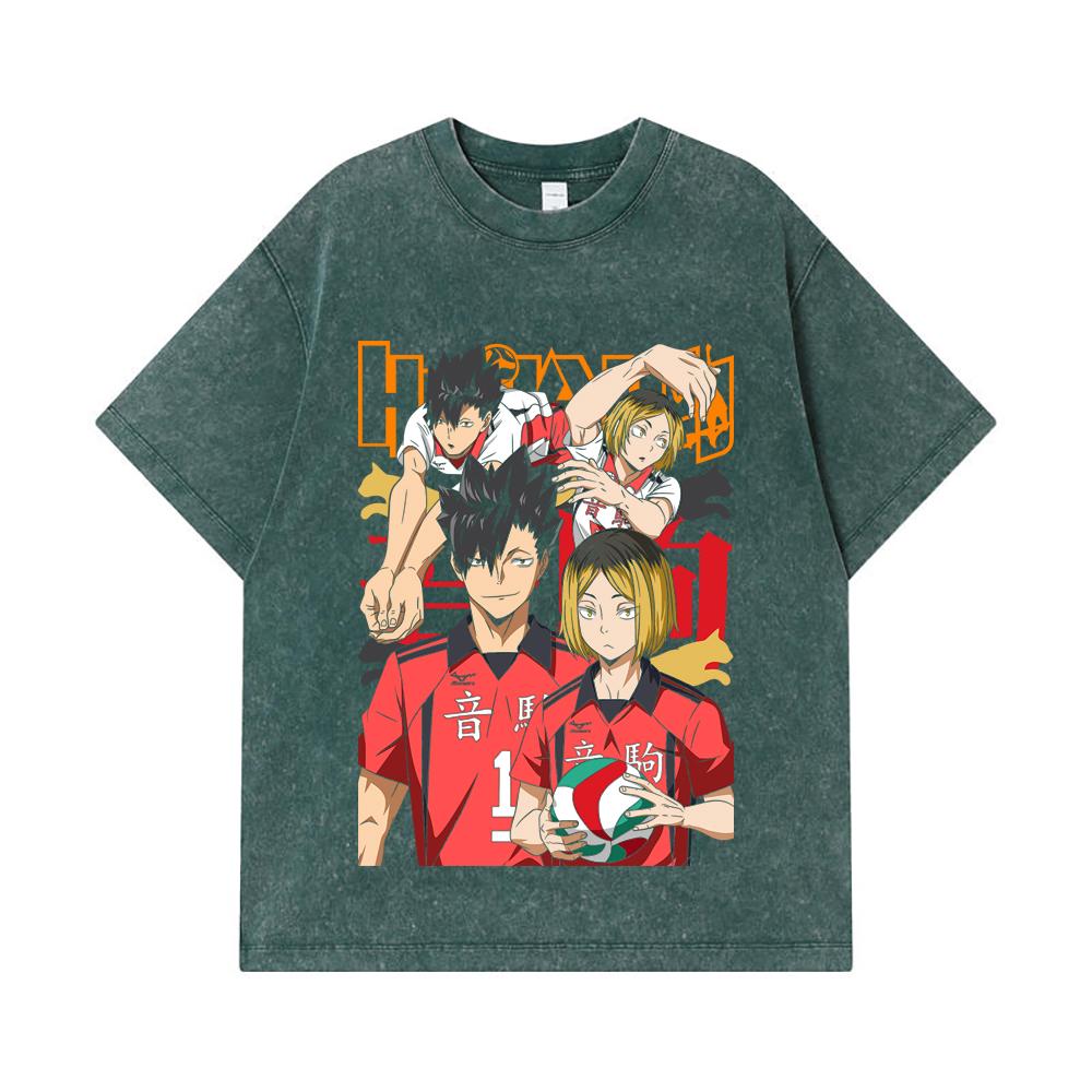 275 GSM Washed T-shirts 100% Cotton Haikyu V6 Print Unisex Heavy Cotton T Shirt