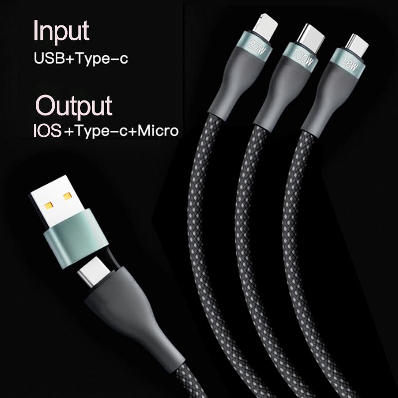 PD 100W 5-in-1 Fast Charging USB Type-C Cable with Pure Copper Conductor Braided Design for iPhone for Samsung Supports Printer
