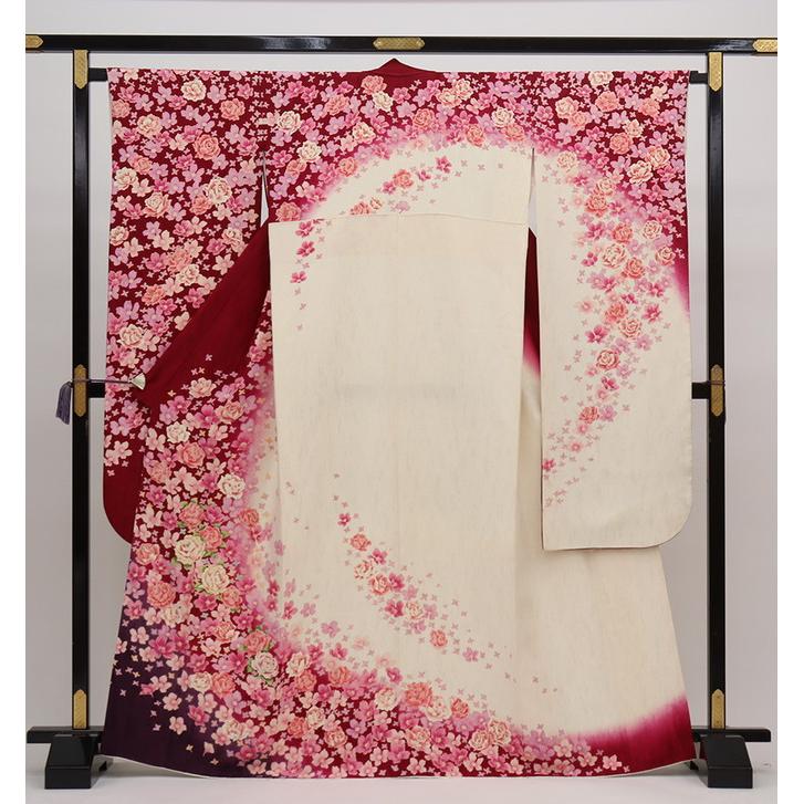 

Furisode [Used] Off-white x cherry red Hanabubuki [Condition rank B]