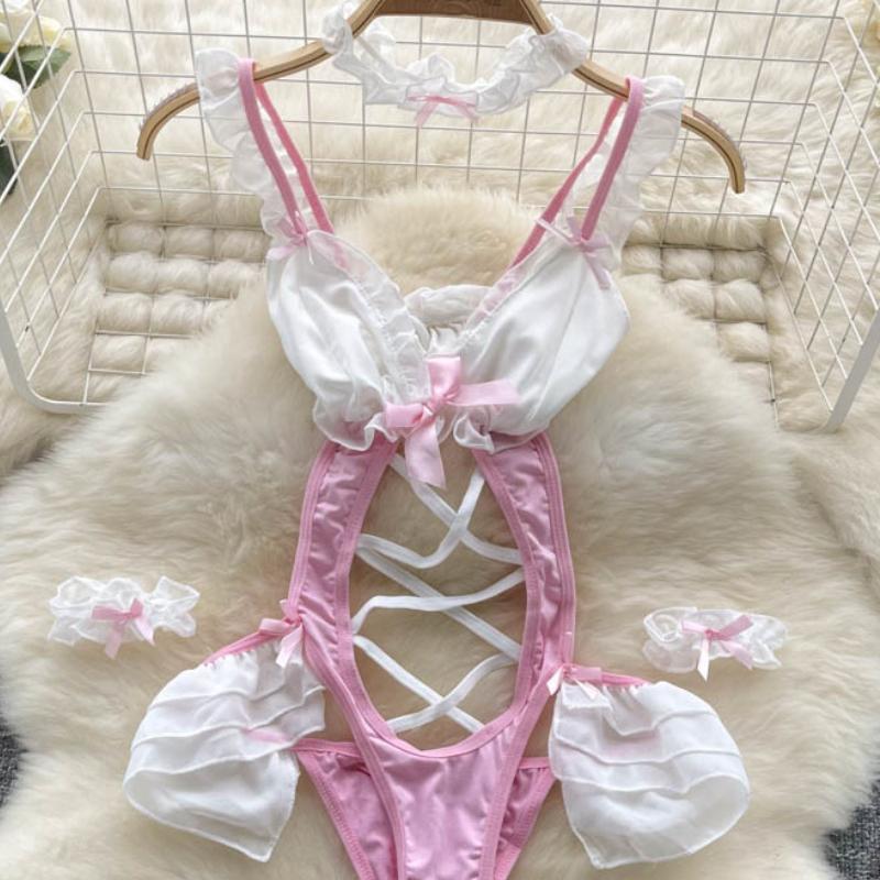Damen Cosplay Sinnliche Unterwäsche Bodys Frauen Kawaii Backless Aushöhlen Kurze Strampler Weibliche Bogen Erotische Dessous Sexy Playsuits 2024