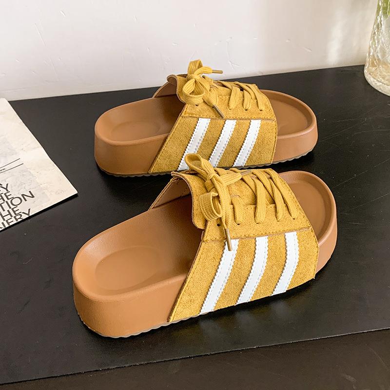 

Slippers step on shit feeling summer one-word drag women s strap lazy slippers thick bottom versatile casual non-slip outer wear 40 жёлтый