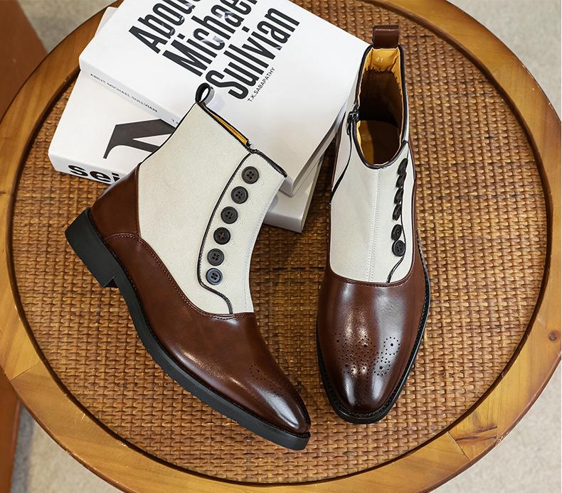 Men's Retro Leather Side-Zip Buckle Martin Boots