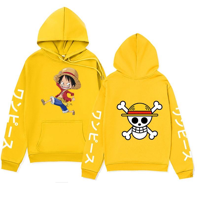 Mens One Piece Luffy Printed Hoodie Streetwear Anime Sweatshirt Winter Fleece Lined Oversized Pullover
