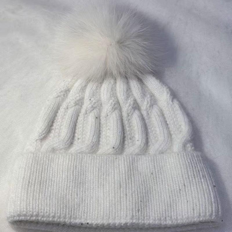 Autumn and winter new fashion rabbit fur ball warm knitted hat outdoor travel sweet versatile ear protector wool hat