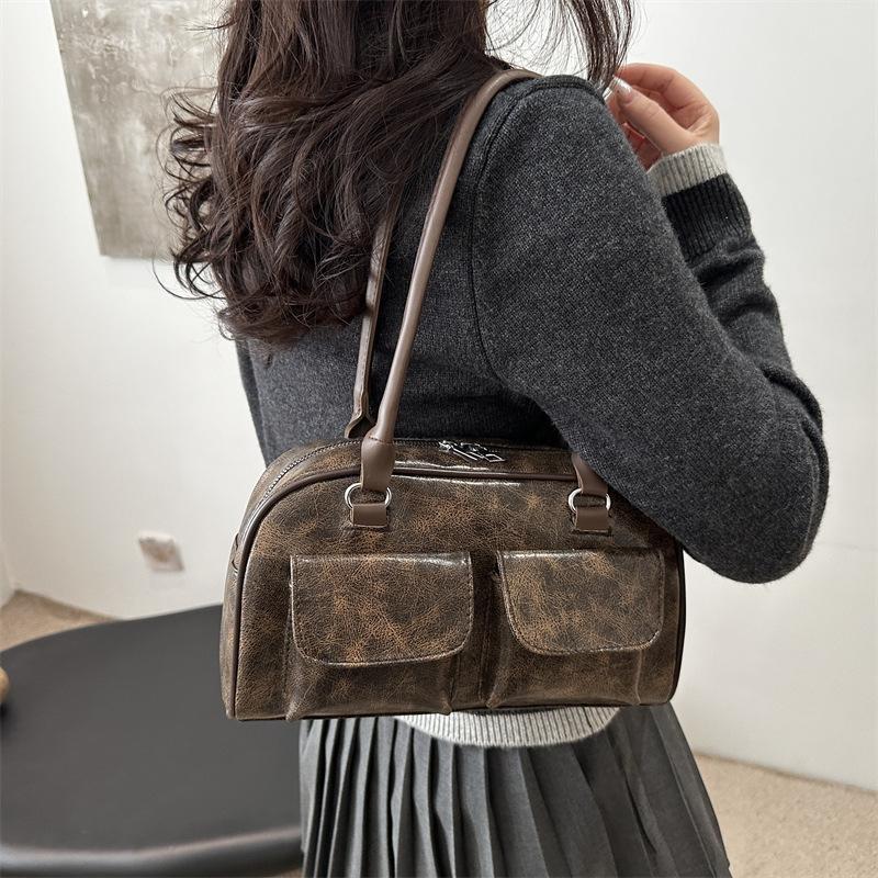 Vintage Women Business Shoulder Bags Simple Ladies Commute Tote Bag Pu Leather Female Underarm Bag Burgundy Large Handbags Purse