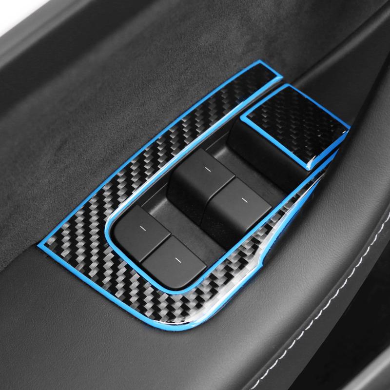 For Tesla Model 3 Y -2022 Carbon Fiber Car Window Lifter Switch Panel Cover Trim Stickers Auto Interior Tuning