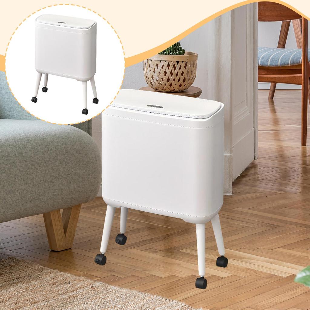 Trash Can with Wheels Brake System Wastebasket for Office Bathroom Home White