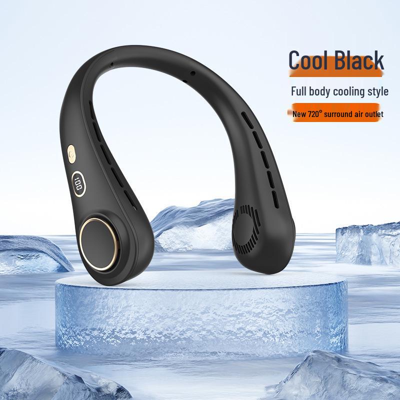

Cross-Border Digital Display Hanging Neck Fan: Wearable, Leafless, USB Rechargeable with Five Speeds for Outdoor Use Regular Size