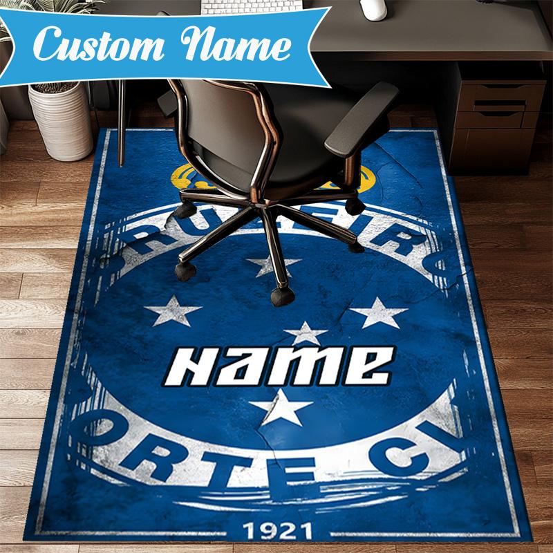 Custom Name Cruzeiro FC Crest Rug Game Carpet, Floor Mat for Bedroom Living Room Entryway Rug, Home Decor Idea Gift for Christmas Birthday