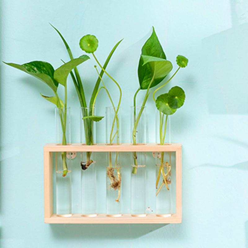 Creative Wooden Hydroponic Shelf Vase: Hanging Glass Ornament for Plant Decoration