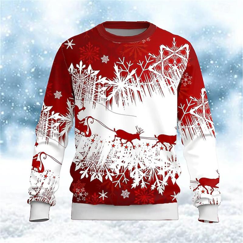 New Santa Claus Men's Long-Sleeve T-Shirt, 3D Print, Spring and Autumn Casual Loose Round-Neck Breathable Top