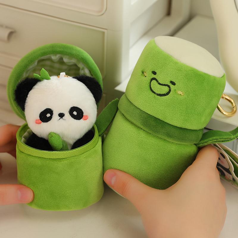 10cm Cute Bamboo Tube Panda Plush Kawaii Panda Stuffed Animal Plushie Super Soft Pendant Birthday Gift