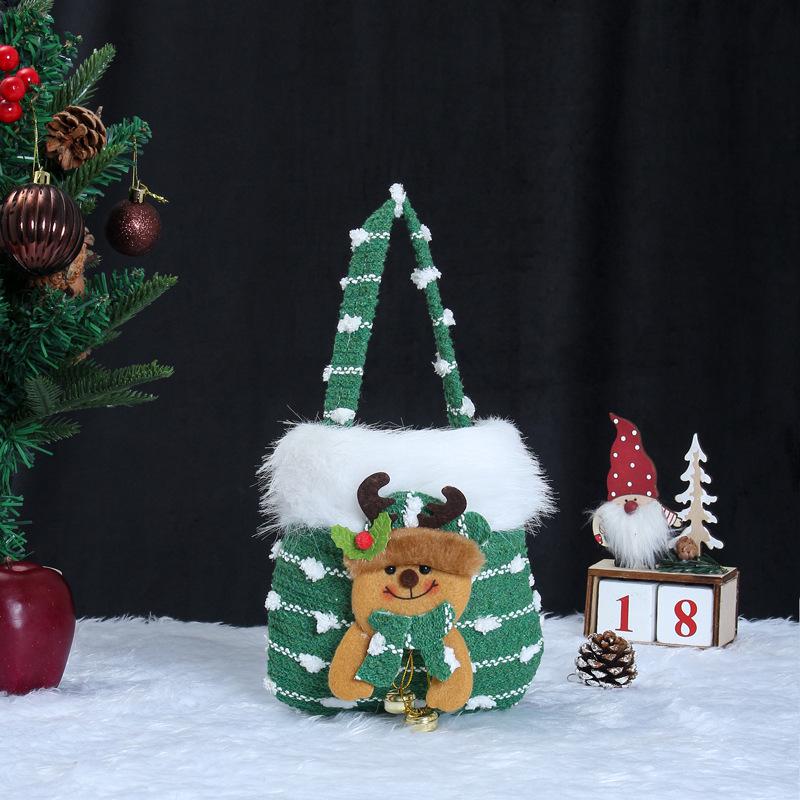 Christmas Apple Flannel Drawstring Gift Bag with Bowknot for Children's Candy
