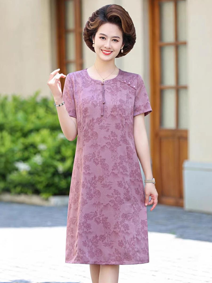 Elegant Summer Silk-Style Dress for Mature Women - Chinese-Inspired Design XL (suggested 100-115 jin) розовый