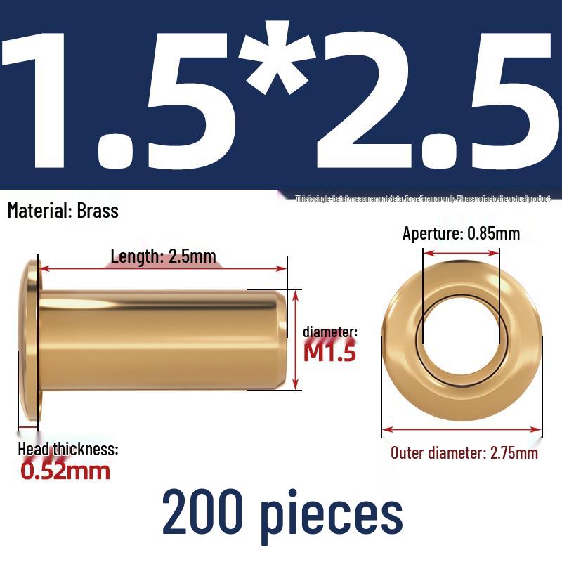 Pure Brass Hollow Rivets & Copper Eyelets Fasteners M1.3–M5