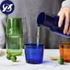 Japanese Style Transparent Candy Color Glass Teacup Set Simple Heat-Resistant Drinking Juice Cup With Tea Pitcher Water Bottle