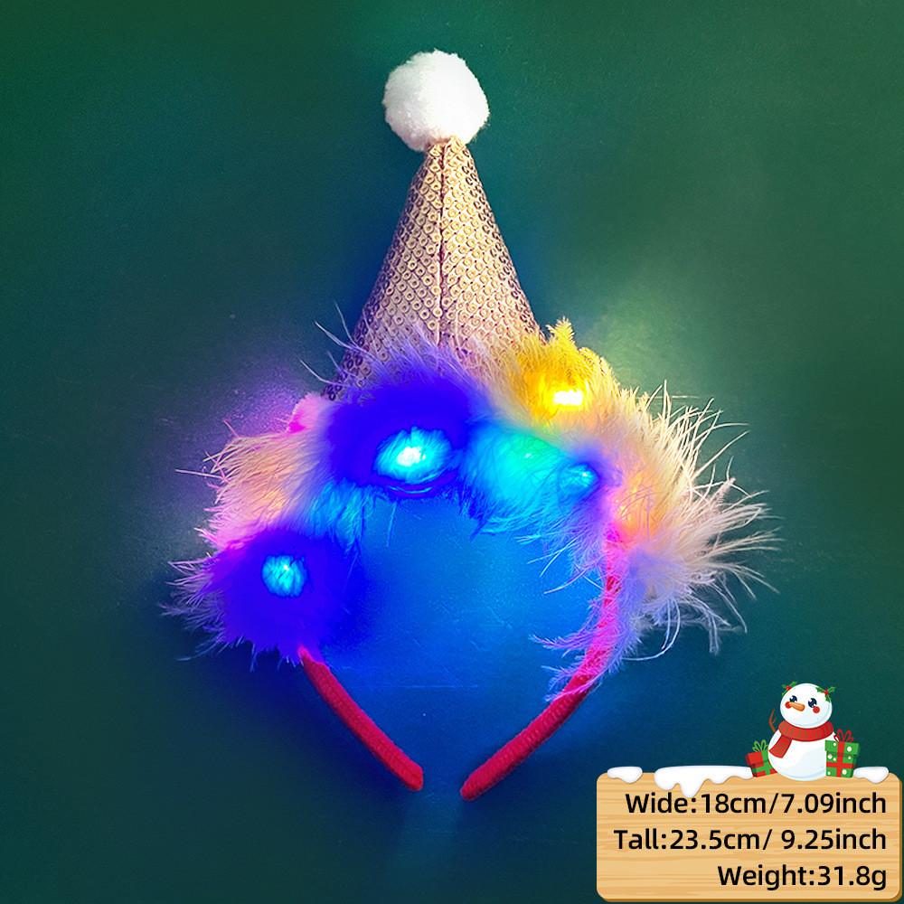 Unique And Colorful Christmas Antler Headband With Soft Plush And Lights For Creative Outfits Party