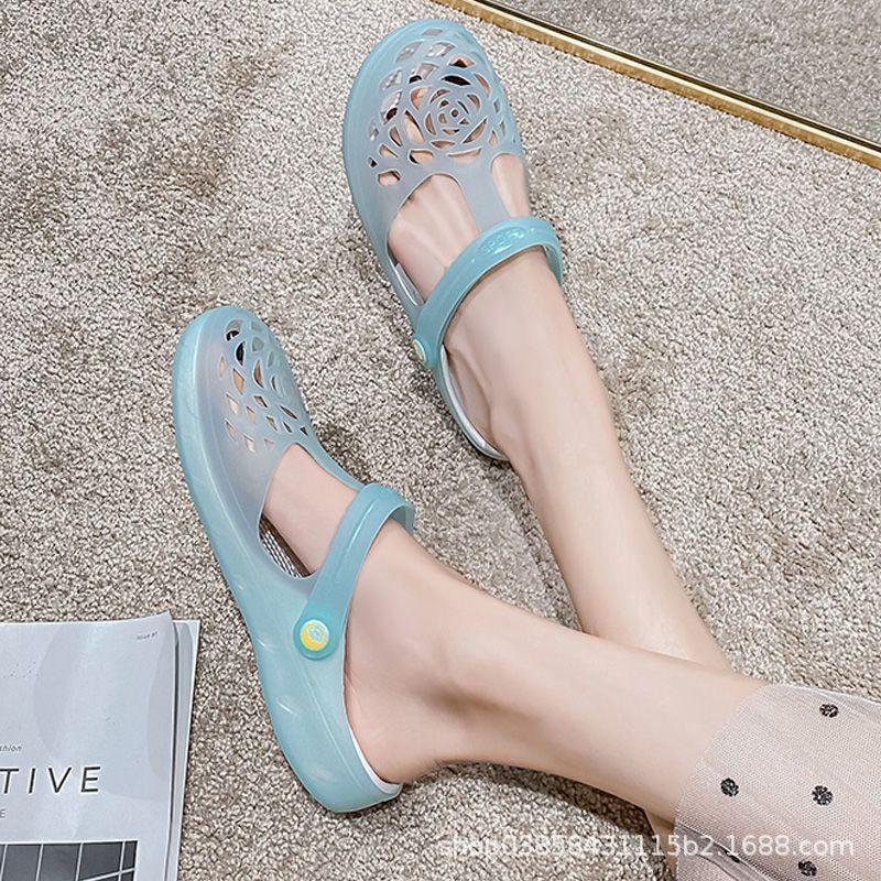 Saboți de plajă pentru grădinărit pentru femei, papuci de vară, pantofi cu găuri de jeleu, pentru asistentă, sandale anti-alunecare, cu vârf închis, saboți cu pană, pantofi de grădină, tobogane confortabile